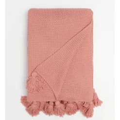 Budget 🤩 Vue Melaky Knitted Tassel Throw Pink Clay ✨