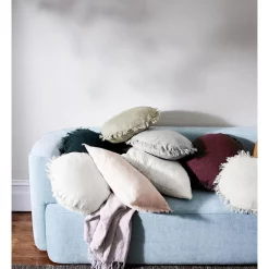 Hot Sale 🔔 Aura Home Vintage Linen Fringe 45cm Round Cushion In Sand 👍 -Linen House Sales Store unnamed file 740